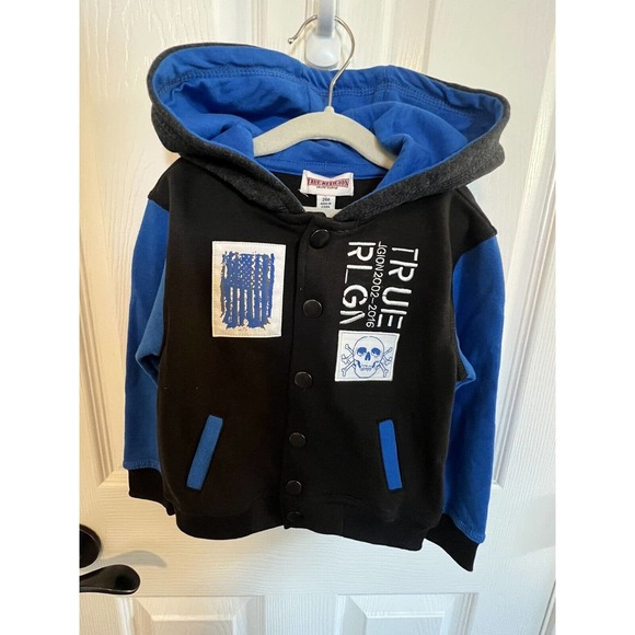 True Religion Hoodie Sweatshirt Jacket Toddler 24 Month 2T Blue Black Varsity - Picture 1 of 4
